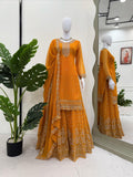 Latest Faux Georgette Designer Sharara Set With Thread And Sequnce Work