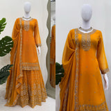 Latest Faux Georgette Designer Sharara Set With Thread And Sequnce Work
