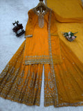 Latest Faux Georgette Designer Sharara Set With Thread And Sequnce Work