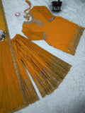 Latest Faux Georgette Designer Sharara Set With Thread And Sequnce Work