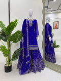 Latest Faux Georgette Designer Sharara Set With Thread And Sequnce Work