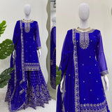 Latest Faux Georgette Designer Sharara Set With Thread And Sequnce Work