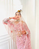Premium Butterfly Net Embellished With Embroidery Sequins Jari And Thread Work Saree