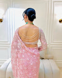 Premium Butterfly Net Embellished With Embroidery Sequins Jari And Thread Work Saree