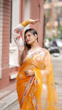 NEW SUPERHIT DESIGN ON NET FABRIC WITH HEAVY EMBROIDERY & FANCY LACE WORK SAREE WITH STITCH BLOUSE