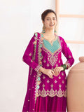 Designer Chinon Silk Sharara Suit And Dupatta Set With Embroidery Siqunce Work
