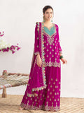 Designer Chinon Silk Sharara Suit And Dupatta Set With Embroidery Siqunce Work