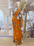 NEW SUPERHIT DESIGN ON NET FABRIC WITH HEAVY EMBROIDERY & FANCY LACE WORK SAREE WITH STITCH BLOUSE