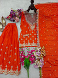 Designer Chinon Silk Sharara Suit And Dupatta Set With Embroidery Siqunce Work