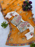 NEW SUPERHIT DESIGN ON NET FABRIC WITH HEAVY EMBROIDERY & FANCY LACE WORK SAREE WITH STITCH BLOUSE