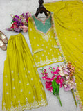 Designer Chinon Silk Sharara Suit And Dupatta Set With Embroidery Siqunce Work