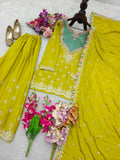 Designer Chinon Silk Sharara Suit And Dupatta Set With Embroidery Siqunce Work