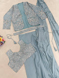 Ready To wea Heavy Crep Silk Designer Saree With Embroidery And Sequence