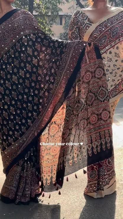 Presenting You Most Beautiful Latest Real Mirror Work Saree