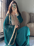 Designer Party Wear Fox Georgette Top Pallazo And Dupatta Set