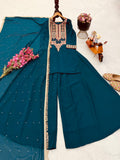 Designer Party Wear Fox Georgette Top Pallazo And Dupatta Set