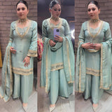 EXCLUSIVE 4 PIECE PLAZZO PAIR WITH REAL MIRROR AND EMBROIDERY WORK