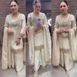 EXCLUSIVE 4 PIECE PLAZZO PAIR WITH REAL MIRROR AND EMBROIDERY WORK