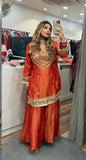EXCLUSIVE 4 PIECE PLAZZO PAIR WITH REAL MIRROR AND EMBROIDERY WORK