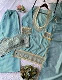 EXCLUSIVE 4 PIECE PLAZZO PAIR WITH REAL MIRROR AND EMBROIDERY WORK