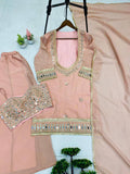 EXCLUSIVE 4 PIECE PLAZZO PAIR WITH REAL MIRROR AND EMBROIDERY WORK
