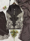 PAKISTANI SUIT WITH EMBROIDERED WORK TOP PLAZZO AND DUPATTA