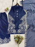 PAKISTANI SUIT WITH EMBROIDERED WORK TOP PLAZZO AND DUPATTA