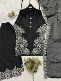 PAKISTANI SUIT WITH EMBROIDERED WORK TOP PLAZZO AND DUPATTA