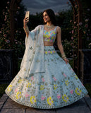 Sky-blue Organza Silk with Embroidery Sequins Work Beautiful Lehenga Choli