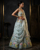 Sky-blue Organza Silk with Embroidery Sequins Work Beautiful Lehenga Choli