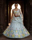 Sky-blue Organza Silk with Embroidery Sequins Work Beautiful Lehenga Choli