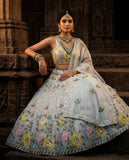 Sky-blue Organza Silk with Embroidery Sequins Work Beautiful Lehenga Choli