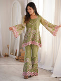 Premium Gold Crushed Silk with Elegant Embroidery Sequins Work Salwar Kameez