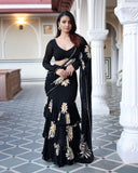 Super Hit Georgette Ruffle Ready To Wear Saree With Readymade Blouse