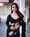 Super Hit Georgette Ruffle Ready To Wear Saree With Readymade Blouse