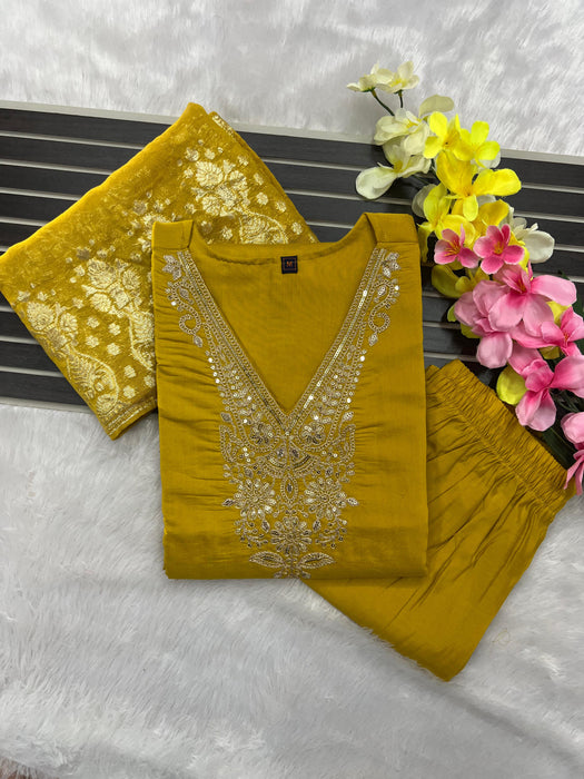 Roman Silk with Beautiful Embroidery With Sequence Work Salwar Kameez