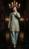 Premium Chinon Silk Fabric with Elegant Embroidery Sequins Work Fully Stitched Salwar Kameez