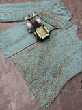 Premium Chinon Silk Fabric with Elegant Embroidery Sequins Work Fully Stitched Salwar Kameez