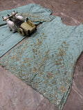 Premium Chinon Silk Fabric with Elegant Embroidery Sequins Work Fully Stitched Salwar Kameez
