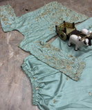 Premium Chinon Silk Fabric with Elegant Embroidery Sequins Work Fully Stitched Salwar Kameez