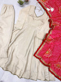 DESIGNER AND ELEGANCE GOWN IN THREE PIECE WITH PRINTED BANDHNI DUPATTA