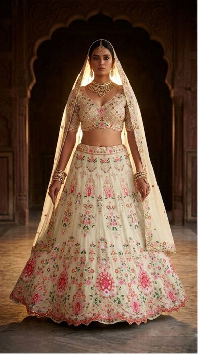 Faux Georgette with Embroidery Sequins Cut Work Beautiful Lehenga Choli