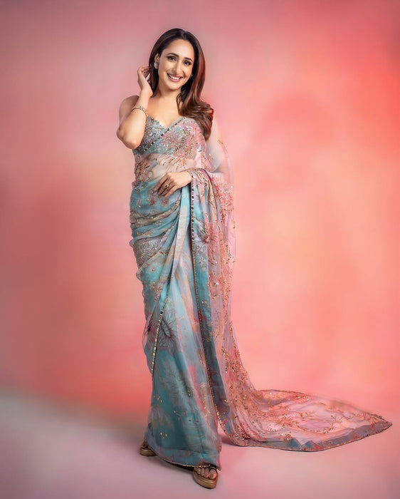 Most Beautiful Latest Tabby Silk Party Wear Saree With  Beautiful Sequins And Mirror Work