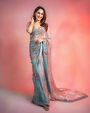 Most Beautiful Latest Tabby Silk Party Wear Saree With  Beautiful Sequins And Mirror Work