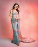 Most Beautiful Latest Tabby Silk Party Wear Saree With  Beautiful Sequins And Mirror Work