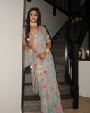Most Beautiful Latest Tabby Silk Party Wear Saree With  Beautiful Sequins And Mirror Work