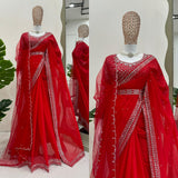 Designer Tibby Silk Sequnce And Pearl Work Stunning Saree With Dupatta