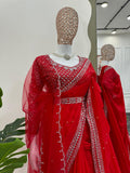 Designer Tibby Silk Sequnce And Pearl Work Stunning Saree With Dupatta