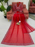Designer Tibby Silk Sequnce And Pearl Work Stunning Saree With Dupatta