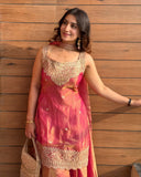 Designer Heavy Fandy Silk Top Plazzo And Dupatta Set With Sequence And Embroidery Work